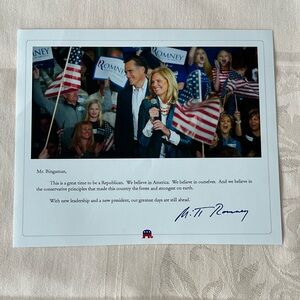 Mitt Romney Presidential Political Campaign Photo with Signature